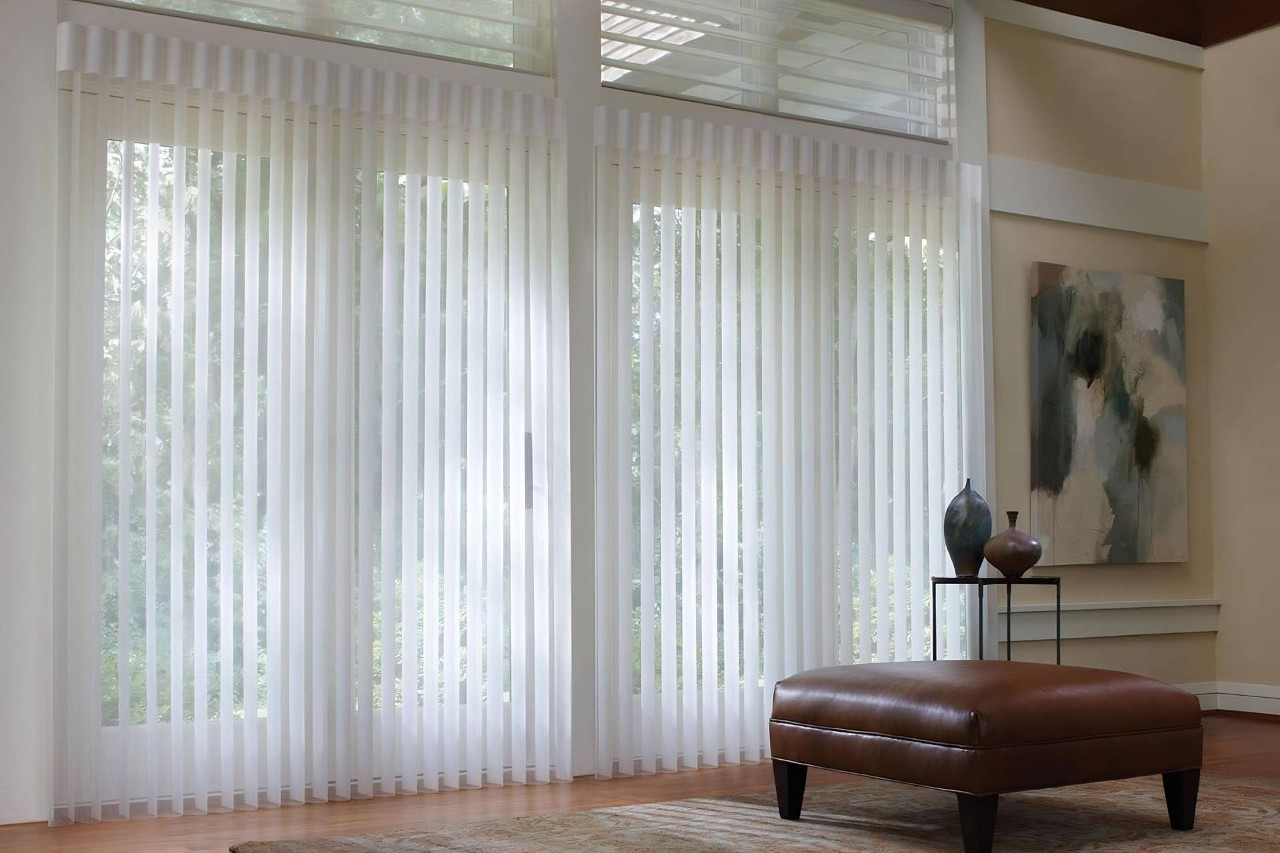 Hunter Douglas Luminette® Sheer Panels decorating a home’s sliding glass door near Alpharetta, GA